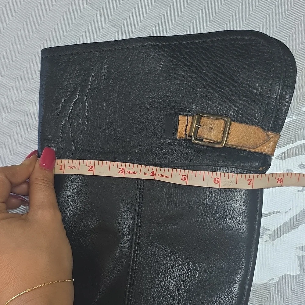 Frye Black Leather Knee-High Boots with Buckle 7.5‎